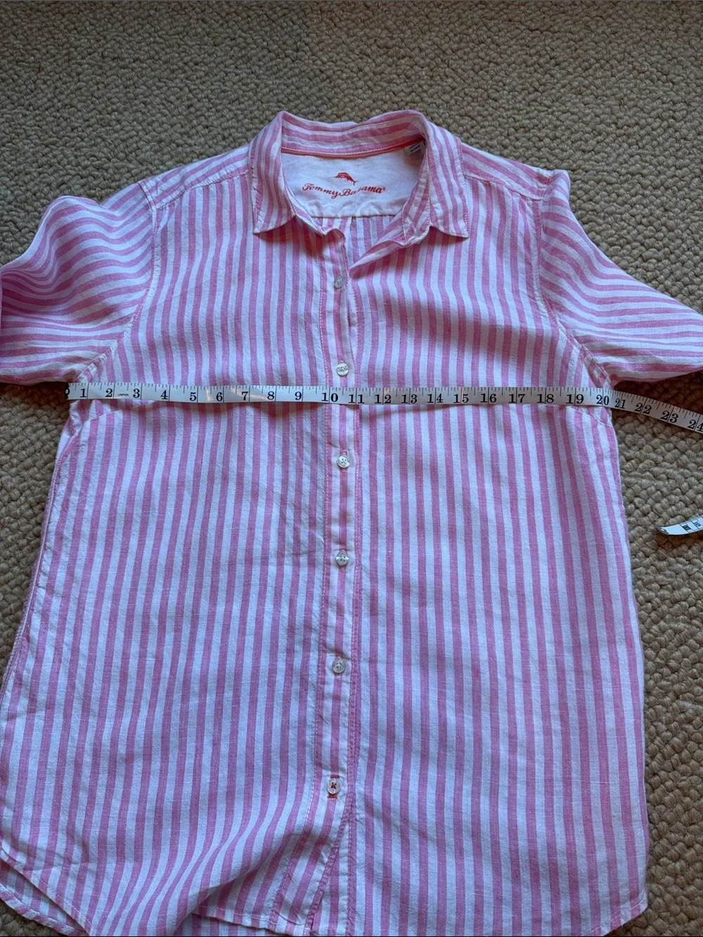 Tommy Bahama Woman’s Large 100% Linen Pink and White Striped Button-Up Shirt - Picture 10 of 11